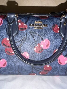 COACH CY692 Rowan Satchel Bag Signature Canvas With Cherry 🍒Print Denim Multi